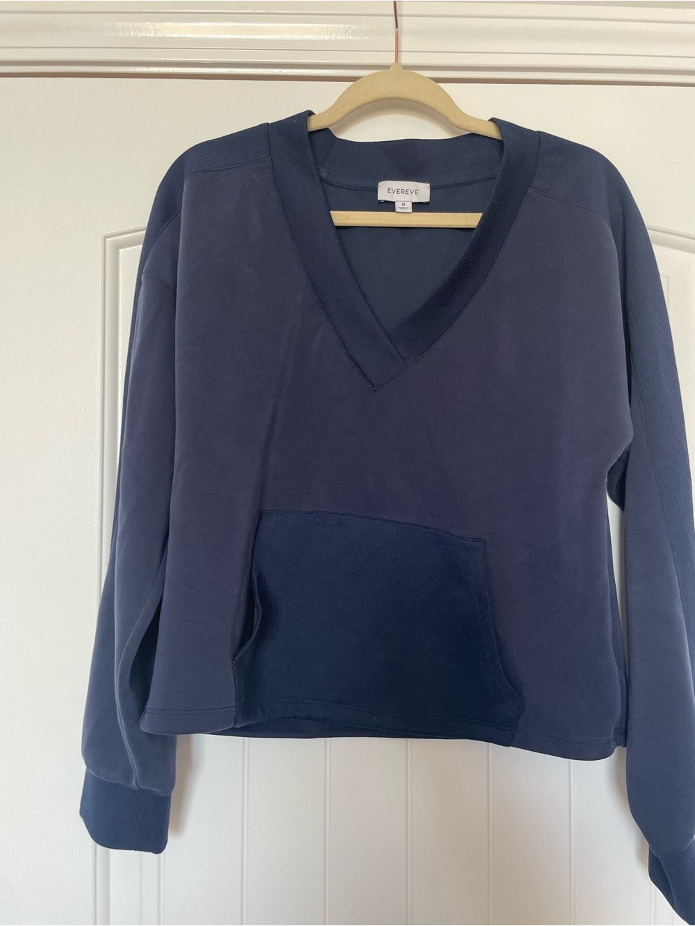 Evereve Navy V-Neck Pullover with Kangaroo Pocket